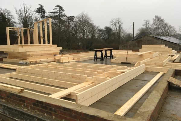 The building frame for Spithurst Hub prior to erection.